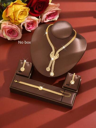 1 colier + 1 pereche de cercei + 1 brățară Set de bijuterii pentru femei, potrivit pentru purtare zilnică, întâlniri, petrecere cu model geometric, nuntă