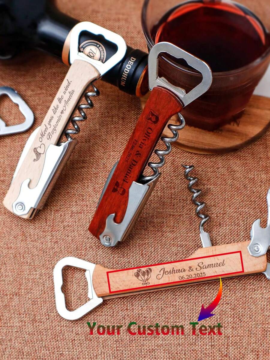 Customized Text/Logo Multi-Function Bottle Opener, Wedding Party Gifts, Engagement/Groomsman/Bridesmaid Gifts, Bachelor Party Gifts, Birthday Gifts, Wooden Carved Gifts, Creative Beverage Bottle Opener Party, Special Gifts For Him/Her, Anniversary Gifts