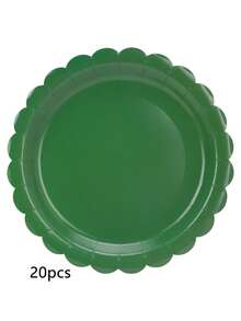 10pcs/20pcs/50pcs Dark Green Plates Paper 7 Inch Scalloped Green Paper Plates Dessert Cake Plate Cute Party Plate 9 Inch Dinner Plates For Wedding Birthday Holiday Event Festival Party Supplies