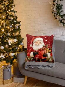 1 件圣诞装饰枕套、圣诞老人和圣诞元素靠垫套、房间装饰、卧室装饰、节日装饰、派对装饰（不含枕芯）（单面印刷） - 紅色 - 查看 4