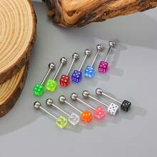 12-Pc Acrylic Body Piercing Assorted Color Cube Bar Tongue Rings, Fashionable European And American Style - Multicolor - View 6