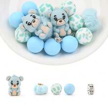 31 hạt làm đồ trang sức mùa thu/đông - Bộ hạt silicon hình gấu trúc, hạt tròn in silicon, hạt mờ, thích hợp để làm đồ trang sức hạt sáng tạo tự làm - Nhiều màu - Xem 10