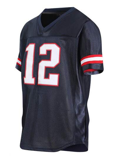 Boyfriend Style Men's Embroidery American Football Jersey 12 Blue Casual Short Sleeve V-Neck T-Shirts Party Sports Top