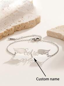 1 buc Brățară Personalizată cu Nume Aripi de Înger, Bijuterii din Oțel Inoxidabil, Brățară Creative, Cadou Personalizat, Cadou pentru Iubit, Brățară, Cadou Personalizat, Brățară pentru Prietenie, Colier cu Nume, Brățară Personalizată, Cadou pentru Femei, Cadou de Zi de Naștere, Cadou de Aniversare, Cadou de Crăciun, Cadou de Halloween, Brățară pentru Cupluri, Purtare Zilnică și Cadou, Potrivită pentru Familie, Cadou Preferat al Prietenilor