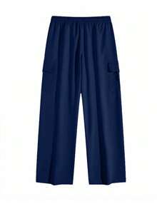 Vintage Loose Slimming Thin Straight Leg Casual Pants, Wide Leg Cargo Pants, Blue
