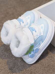 1 pereche de pantofi sport pentru bebeluși, cu talpă înaltă, cald, din pluș, confortabili, cu fund moale, cu cârlig și buclă, pentru copii și fete, drăguți, anti-alunecare, casual, pentru exterior, potriviți pentru toamnă/iarnă