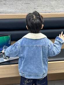 Chłopięca kurtka jeansowa z podszewką termiczną, odpowiednia do noszenia na co dzień, do szkoły, na co dzień i na świeżym powietrzu, jesień/zima