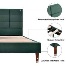 Upholstered Bed, Double Bed With Slatted Frame, 140x200cm Upholstered Bed Frame With Headboard, In Dark Green Velvet, For Adults And Teenagers (Mattress Not Included) - Green + Velvet + 140cm*200cm - View 3