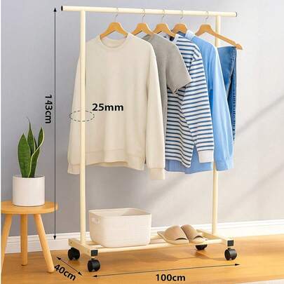 Um cabideiro simples com rodas para fácil movimentação, cabideiro de chão dobrável para varanda, cabideiro de quarto para casa