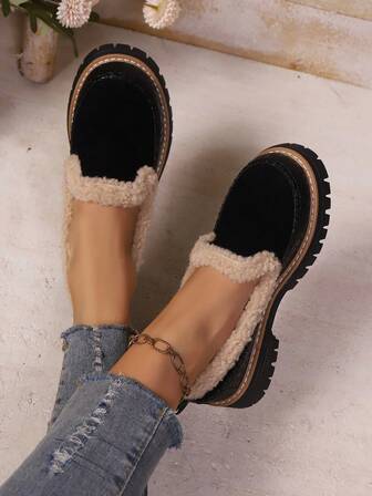 2025 Thick Sole Thermal Lined Loafers For Women, Warm Fur Shoes, Autumn/Winter