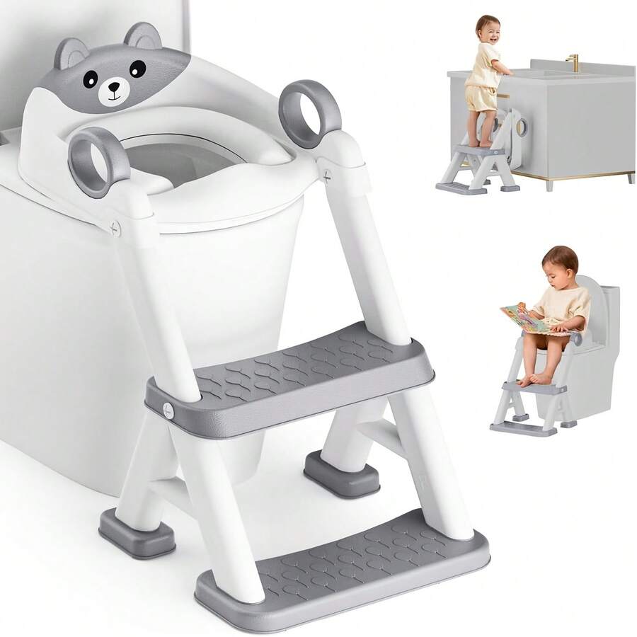 LOVEWE Unisex Toddler Potty Training Toilet, 2-In-1 Design With Step Stool, Soft Seat Pad & Splash Guard, Anti-Slip Structure, Perfect Holiday Gift For Kids - Gray - View 1