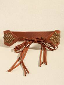 1 Stück modischer elastischer Taillengürtel, vintage Metallschnitzerei Knoten Dekor Wildleder breiter Taillengürtel, vielseitig für Kleid, Hemd, Jacke