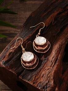 Cring Coco Bộ trang sức nhẫn, vòng cổ, khuyên tai bằng hợp kim kẽm cổ điển thanh lịch - Thiết kế nhiều lớp màu kaki ombre tối giản, đa năng cho các sự kiện trang trọng và trang phục hàng ngày, quà tặng tinh tế - kaki - Xem 8