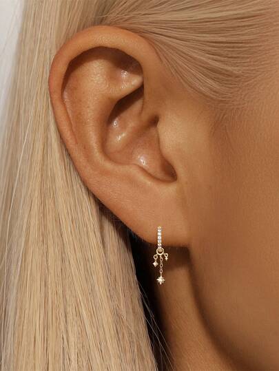 EleRunis 1PC 925 Sterling Silver Star Moon Tassel DiY Accessories Piercings Earrings Chain Charm Fine Jewelry For Daily Wear Wedding Party Engagement Anniversary Valentine's Day