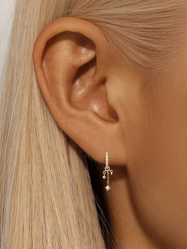 EleRunis 1 Stück 925 Sterling Silber Stern Mond Quaste DIY Zubehör Piercings Ohrringe Kette Charm Feiner Schmuck für den täglichen Gebrauch, Hochzeit, Party, Verlobung, Jahrestag, Valentinstag