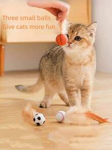 1 pieza/3 piezas Nuevo juguete de pelota elástica con plumas rojas para gatos, juguete de mascota que se entretiene solo, juguete interactivo para gatos