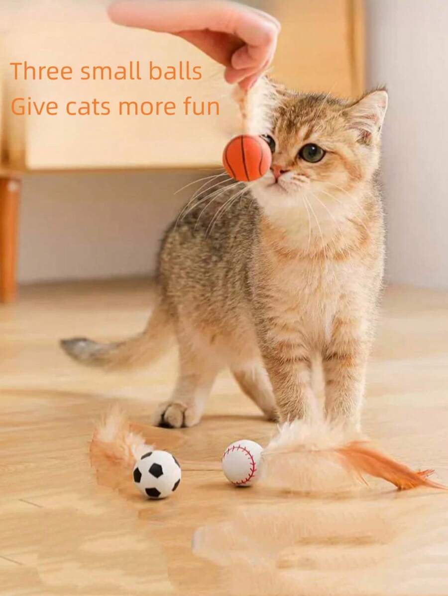 1 pieza/3 piezas Nuevo juguete de pelota elástica con plumas rojas para gatos, juguete de mascota que se entretiene solo, juguete interactivo para gatos