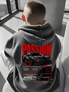 1pc Tween Boy Casual Printed Pullover Sweatshirt, Thermal Lined, Long Sleeve, Autumn/Winter - Dark Grey - View 3