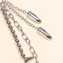 1pc Rivet & Beaded Bullet Pendant Double-Layer Pants Chain, Unique Street Style Waist Chain For Daily Wear