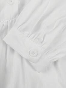 ii Plus Size Casual Solid Color Lace Patchwork Ruffle Trim Long Sleeve Top White Spring - White - View 8