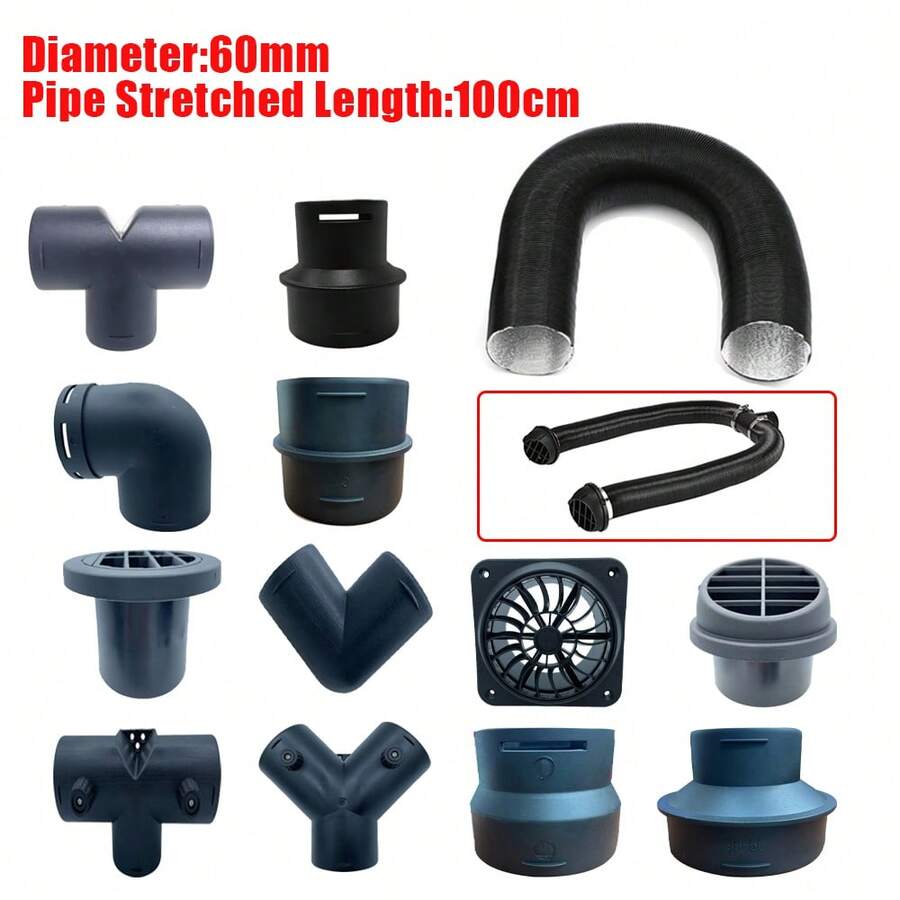 1 pieza Tubo de calefacción de aire de 60 mm de diámetro x 100 cm de longitud, conector de escape de salida, adecuado para el conector de conducto de salida del calentador Webasto Eberspaecher
