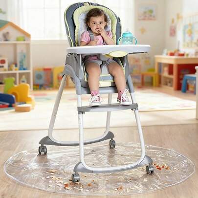 ICOPUCA 婴儿高脚椅地垫，塑料游戏垫，圆形防水高脚椅地板保护垫，防溅垫，多用途游戏垫，用于玩耍和喂食，透明，直径 50 英寸