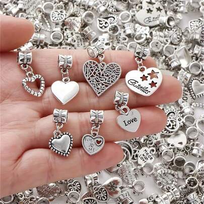 8/16/32/50 pezzi Set di ciondoli a forma di cuore in argento - Ciondoli in lega d'argento anticato, adatti per la realizzazione di gioielli, collane e bracciali