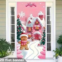 1pc Pink Christmas Door Decor Banner: Cute Gingerbread Pattern, Perfect For Indoor Holiday Atmosphere, Suitable For Parties, No Electricity Needed Party Banner