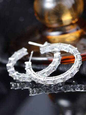 1 Pair Moissanite S925 Silver 18K Gold Plated Earrings, Fashion Minimalist, Suitable For Commuting, Daily Wear, Party, Gift, Holiday