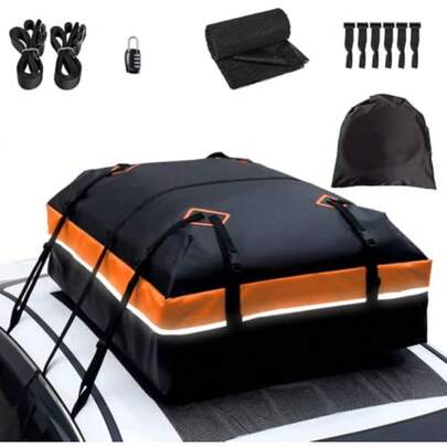21 Cubic Feet Car Rooftop Bag Waterproof Heavy Duty For All Cars Cargo Carrier Bag With/Without Rack Including AntiSlip Mat 2 Lage Locks 2 Extra Straps 6 Strong Nylon Straps Orange Bag