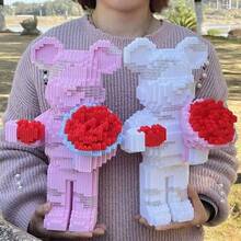 1 Set Rose Flower Bouquet Building Blocks Toy, Small Particles Assembly Blocks, 3D Toy, Valentine's Day Gift For Friends And Family, Rose Flower Gift, Adult And Teenager Building Blocks Toy