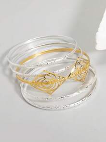 5 أساور معدنية هندسية مصممة بشكل نيش عالي الجودة، مزخرفة بنقوش معقودة ومعلقة بشكل معقود مزدوج