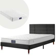Upholstered Double Bed With Slatted Frame, 140x200cm Upholstered Bed Frame With Headboard, In Black Linen, For Adults And Teenagers (With Innerspring Mattress)