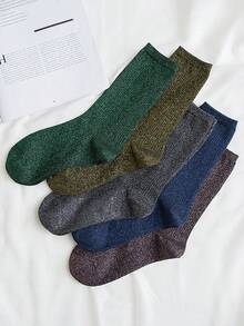 5双装女士时尚闪亮银线袜子，韩版厚袜子，适合秋冬 - 彩色 - 查看 11