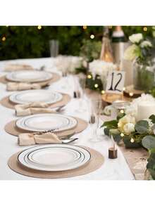 50/25/10/2 طبق طعام ذو حافة فضية، طبق سلطة، طبق كيك/حلوى، طبق فاكهة، أدوات مائدة للحفلات، مناسبة للزفاف، عيد الميلاد، ، رأس السنة الجديدة