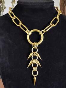 1pc Fashionable Creative Star Cone Geometric Pendant Necklace, Minimalist Gold/Silver Unisex Necklace Suitable For Party, Gathering, Outing, Performance, Music Festival, Daily Outfit Matching