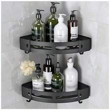 1 raft de baie, suport de duș, organizator de depozitare pentru baie fără găurire, aluminiu ușor, raft de baie autoadeziv, suport de baie montat pe perete, raft de duș în colț