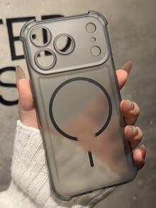 1 件四角防摔肤感磨砂透明磁性手机壳适用于 17 Air 16 15 14 13 Pro Max Plus 软 TPU 后盖无线充电 - 黑色 - 查看 2