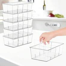 Pantry Organizers And Storage,Kitchen Organizers And Storage For Fridge,Drawer And Refrigerator - Spice Organization For Cabinet,Clear Plastic Stackable Organizer Bins With 3 Dividers (7 Pcs) - 白色 - 查看 4