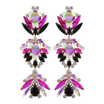 sehuoran 1 par de pendientes de mujer elegantes con incrustaciones de rhinestone en forma geométrica de cobre, pendientes colgantes de moda para fiestas, banquetes y bailes