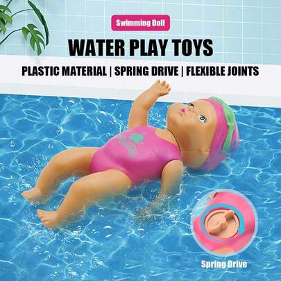 1 pieza Muñeca de natación en miniatura de 6 pulgadas, juguete de baño para niños, juguete para bañera de bebé con cadena, muñeca pequeña de natación automática