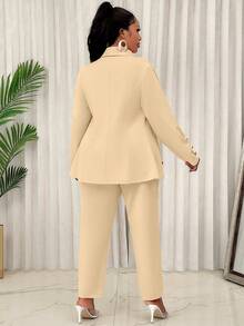 BIUBIU 大码女式商务套装，纯色长袖上衣和裤子 - 深杏色 - 查看 2