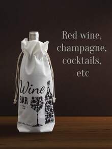 1 pieza Bolsa de almacenamiento de vino tinto, bolsa de exhibición de vino y champán, bolsa de regalo. Estampado clásico impreso en lino, diseño de cordón doble, bolsa de embalaje de vino, bolsa de regalo. Para regalar, coleccionar, exhibir en el gabinete. Navidad, boda, cumpleaños, embalaje de regalo. Adecuado para todas las estaciones, reutilizable.