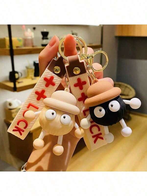 1 pieza Lindo llavero de bola de carbón de dibujos animados, colgante de muñeco de peluche creativo, accesorio para bolso, regalo de pareja, accesorio popular
