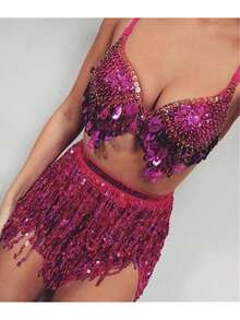 Trang phục múa bụng nữ Bộ bikini đính sequin - Trang phục biểu diễn sân khấu & khiêu vũ mở màn - Nhiều màu - Xem 17