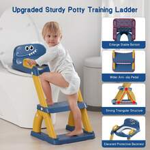 Potty Training Toilet Seat With Step Stool Ladder, 2-In-1 Toddler Potty Seat With Removable Triangular Stable Base, Splash Guard, Non-Slip Pads And Step Stool, Dinosaur Design With Multiple Color Options - Blue - View 3