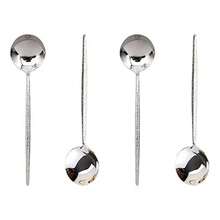 Cuchara de sopa martillada de acero inoxidable cuchara larga coreana de mango redondo 4 cucharas martilladas de acero 8 pulgadas. - Acero inoxidable - Ver 1