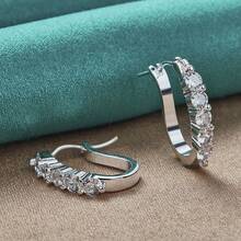 925纯银镀层锆石耳环女士结婚订婚时尚珠宝 - 銀色 - 查看 4