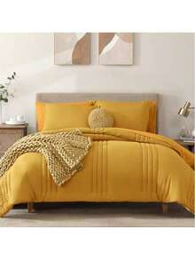 Solid Comforter Set - 7 Pieces Bed In A Bag Bedding Sets With Comforters, All Seasons Down Alternative Comforter With Sheets, Pillowcases & Shams - Bright Yellow - 查看 7