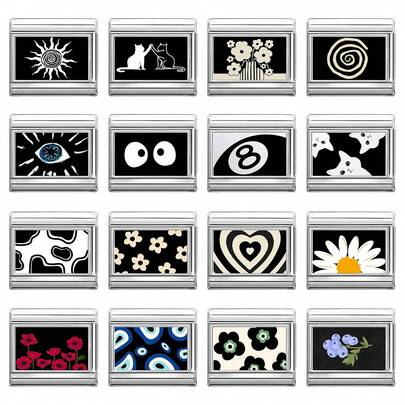 1件DIY照片模块化手链，饰有心形花朵元素，适合作为派对礼物送给朋友/情侣，适用于圣诞节、新年、万圣节、情人节等场合。设计精美，采用不锈钢材质，兼具实用性和时尚感，优雅的黑色风格，营造圣诞氛围，可用于圣诞装饰、派对穿搭、圣诞礼物、圣诞家居装饰、复古夏季风格、优雅服饰、万圣节配饰，也适合所有季节、学校、晚会、毕业典礼等场合佩戴。